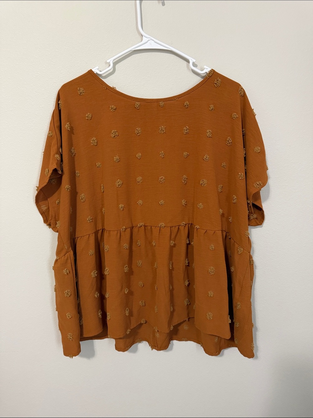 SHEIN Rust Orange Embroidered Peasant Tunic Top